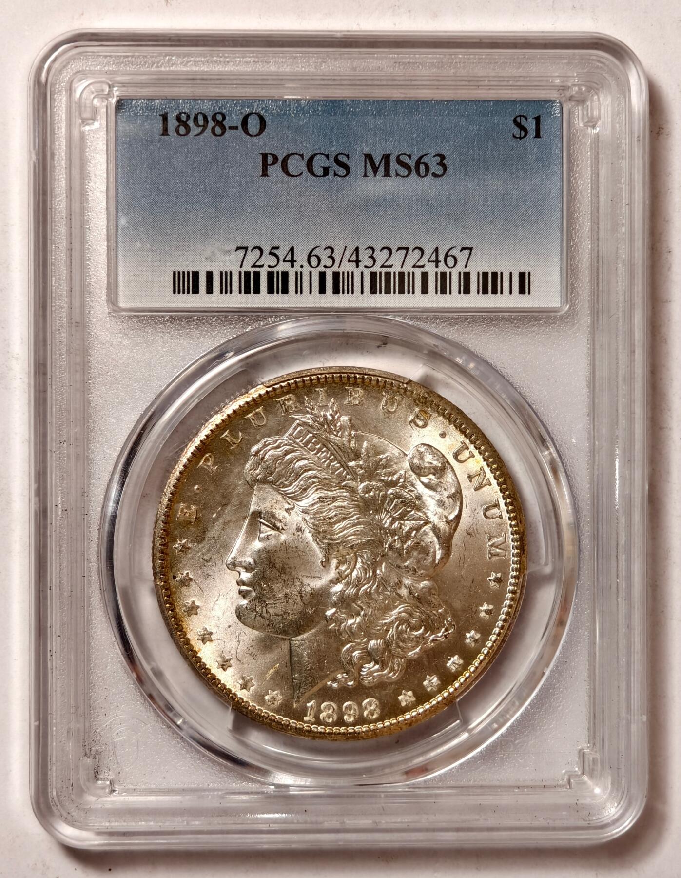 紫瑗钱币——第434期 美国 1898年 O版 摩根 大头妹1美元 银币 PCGS MS63