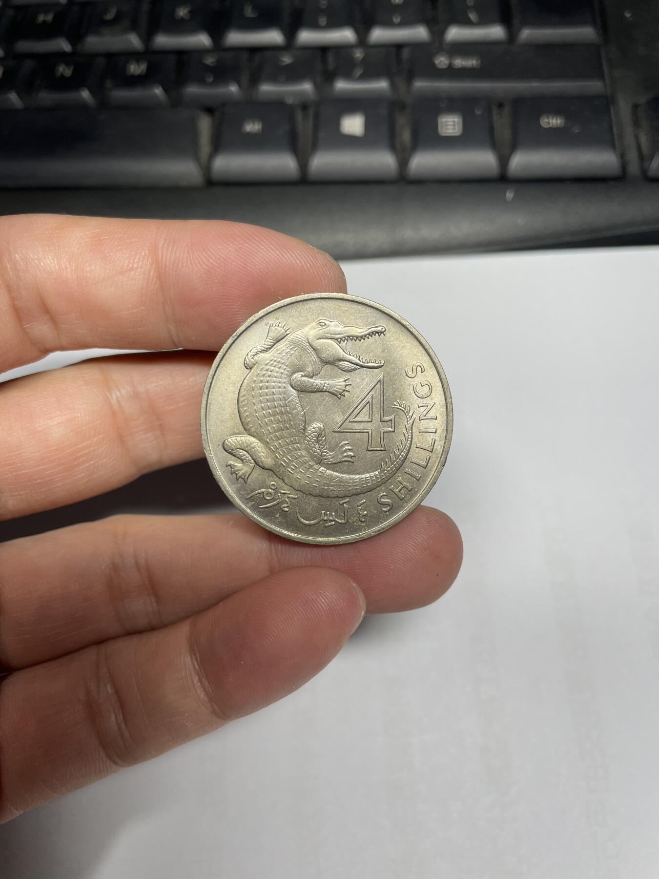 每日一拍，2024年集古藏今外币拍卖第十六期-第6场—（总第156拍），可以寄存60天，满160元包邮。 1966年英属冈比亚4先令大鳄鱼