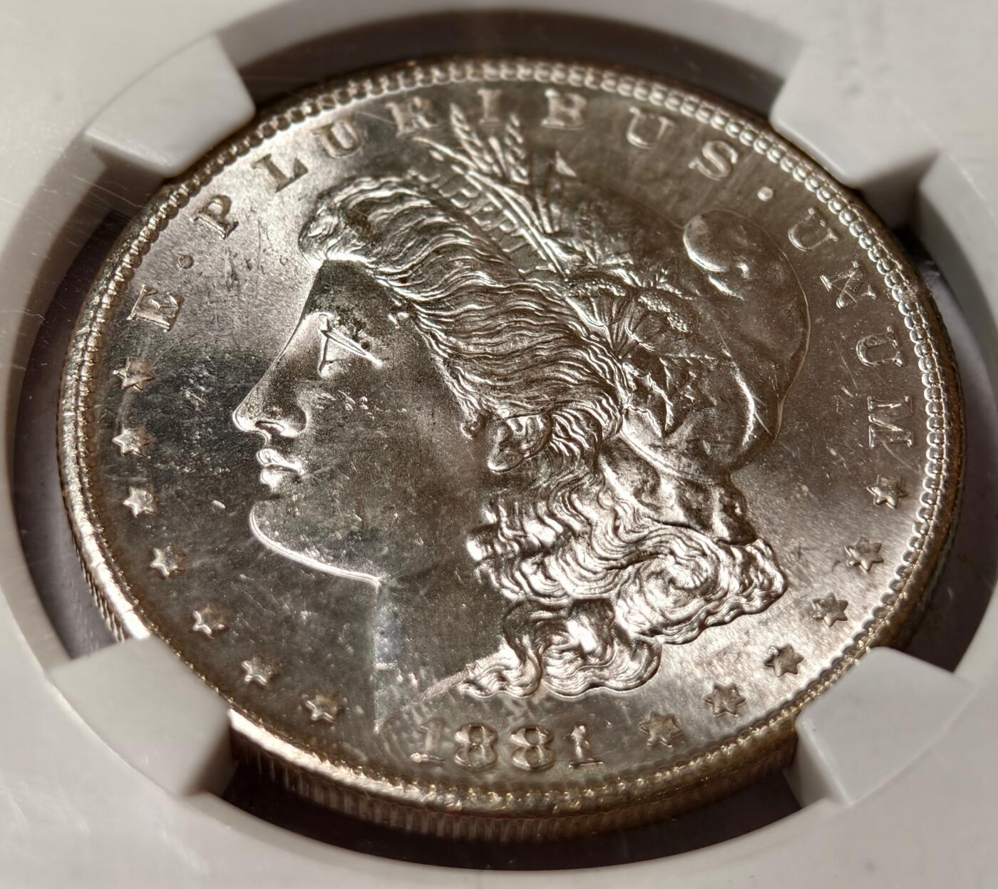 紫瑗钱币——第436期 美国 1881年 S版 摩根 1美元 银币 NGC MS63 老盒