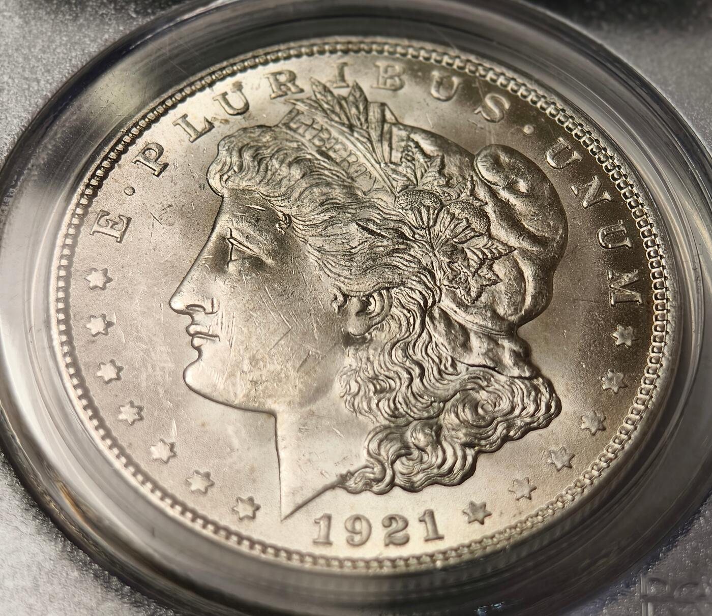 紫瑗钱币——第458期 美国 1921年  摩根 1美元 银币 PCGS MS63 老盒