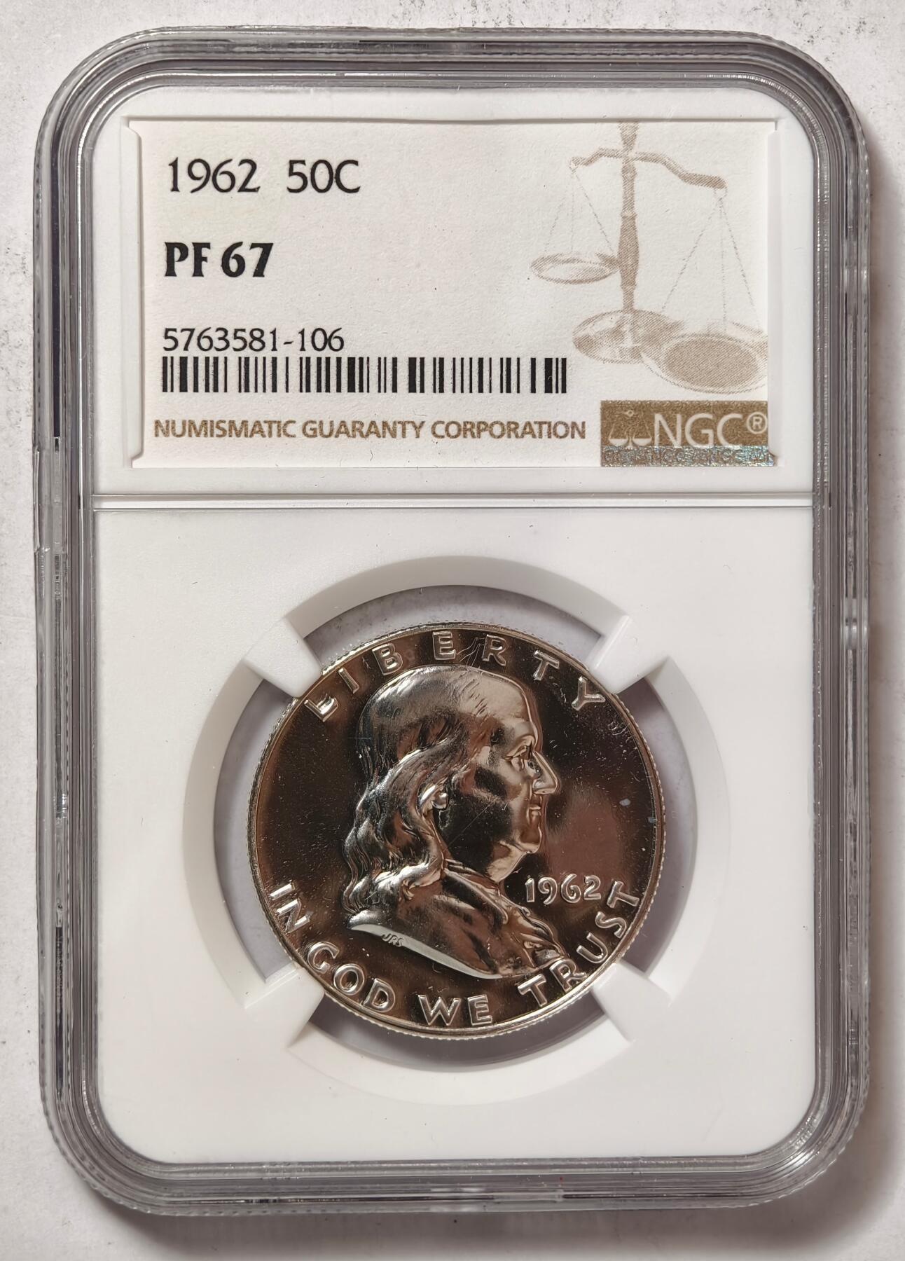 紫瑗钱币——第434期 美国 1962年 富兰克林 50美分 半美元 12.5克 0.9银 NGC PF67