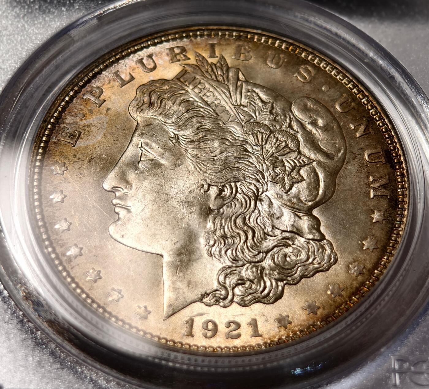 紫瑗钱币——第458期 美国 1921年 摩根 1美元 银币 PCGS MS65 老盒