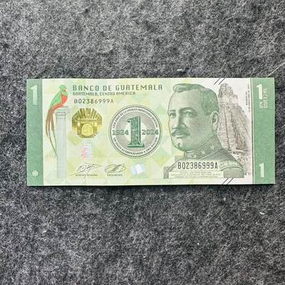 🇬🇹危地马拉2024年1格查尔Hybrid窗口复合钞，纪念钞，B…A首发冠+无347年份号 - 豹子号999，B02386999A