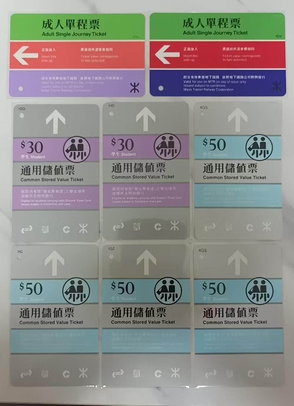 香港地铁卡8枚（卡背带广告）
