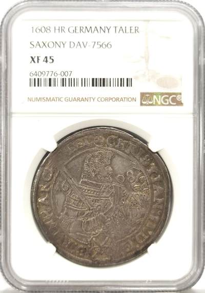 博洋堂世界钱币拍卖第096期（全场包邮） - NGC XF45 德国1608年萨克逊大宝剑泰勒银币，400多年的银币，包浆状态非常不错
