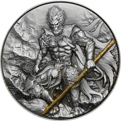 CSIS-GREAT评级精品钱币拍卖第二百六十九期 喀麦隆2025年《西游记》齐天大圣孙悟空定海神针金箍棒仿古双面超高浮雕光感变色搪瓷彩色镀金银铜双金属纪念币