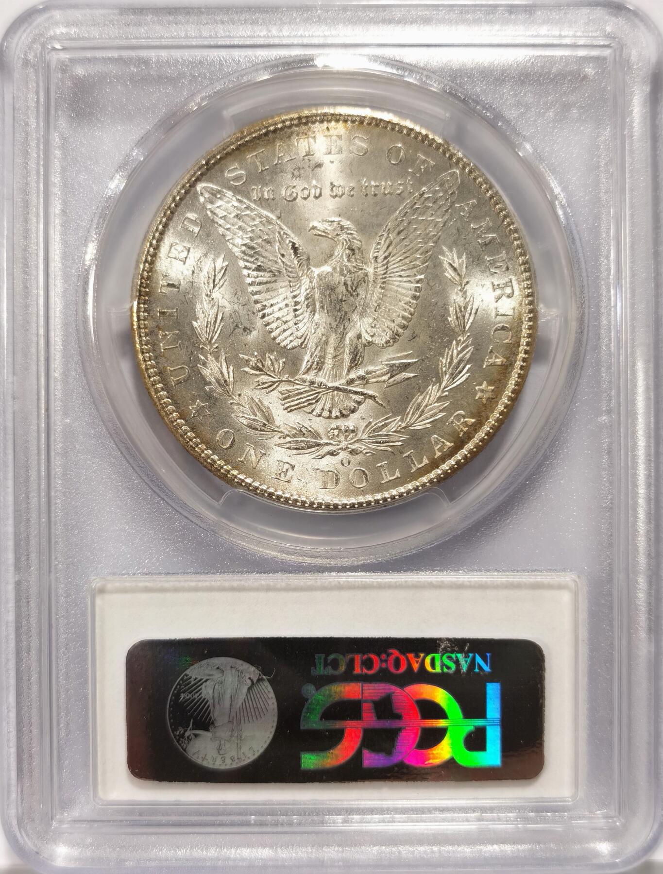 博洋堂世界钱币拍卖第096期（全场包邮） 1902年美国摩根银币O版PCGS-MS63，原汁原味老包浆，包浆醇厚，币面清爽干净又漂亮，状态极佳。市场上比较稀少一点的年份，略为低评，PC老盒严评无官网图。