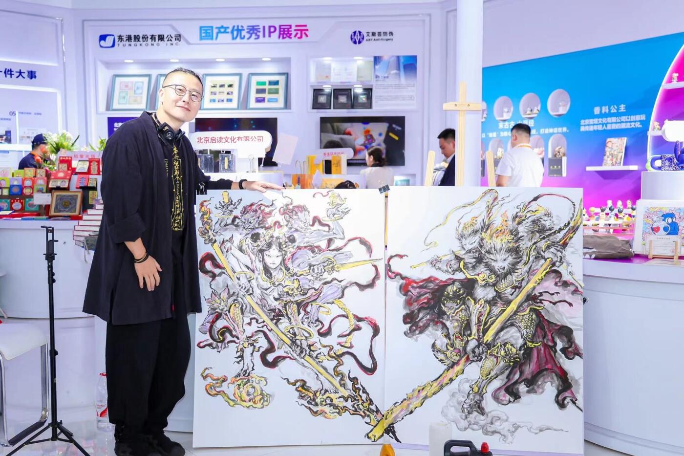 白泽拍卖卡牌手绘专场第8期（露深花气冷，霜降蟹膏肥） 2024 沈鑫手绘画2幅 哪吒三太子，齐天大圣 尺寸：单幅90cm*120cm