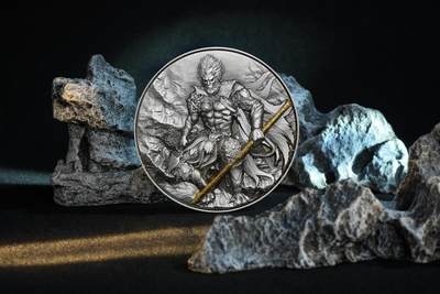 CSIS-GREAT评级精品钱币拍卖第二百六十九期 喀麦隆2025年《西游记》齐天大圣孙悟空定海神针金箍棒仿古双面超高浮雕光感变色搪瓷彩色镀金银铜双金属纪念币