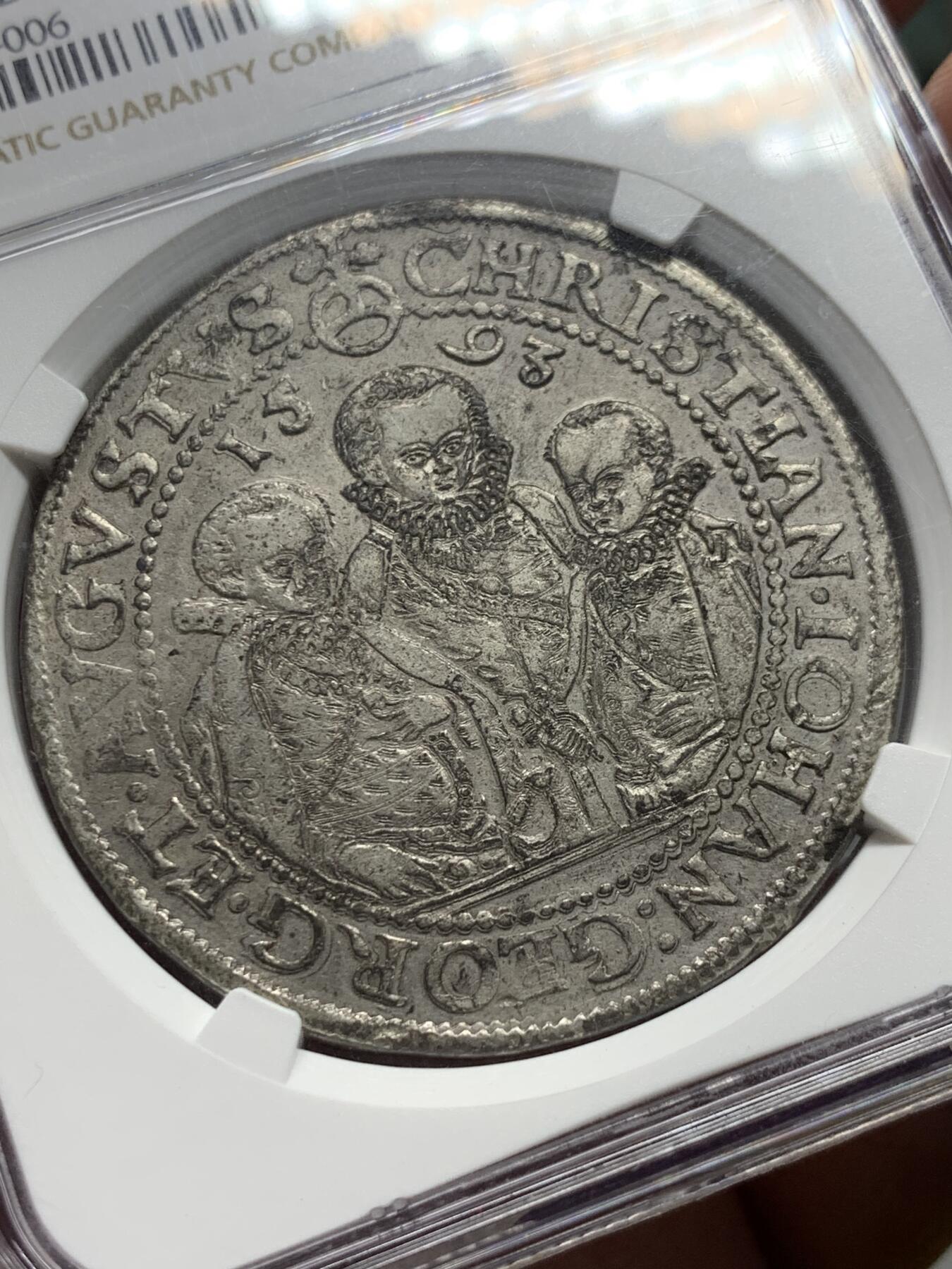 《竞宝斋》第319场 周日，周一，周二  3场连拍 （全场包邮） NGC AUD 德国萨克森1593年三兄弟泰勒银币，打制不错
