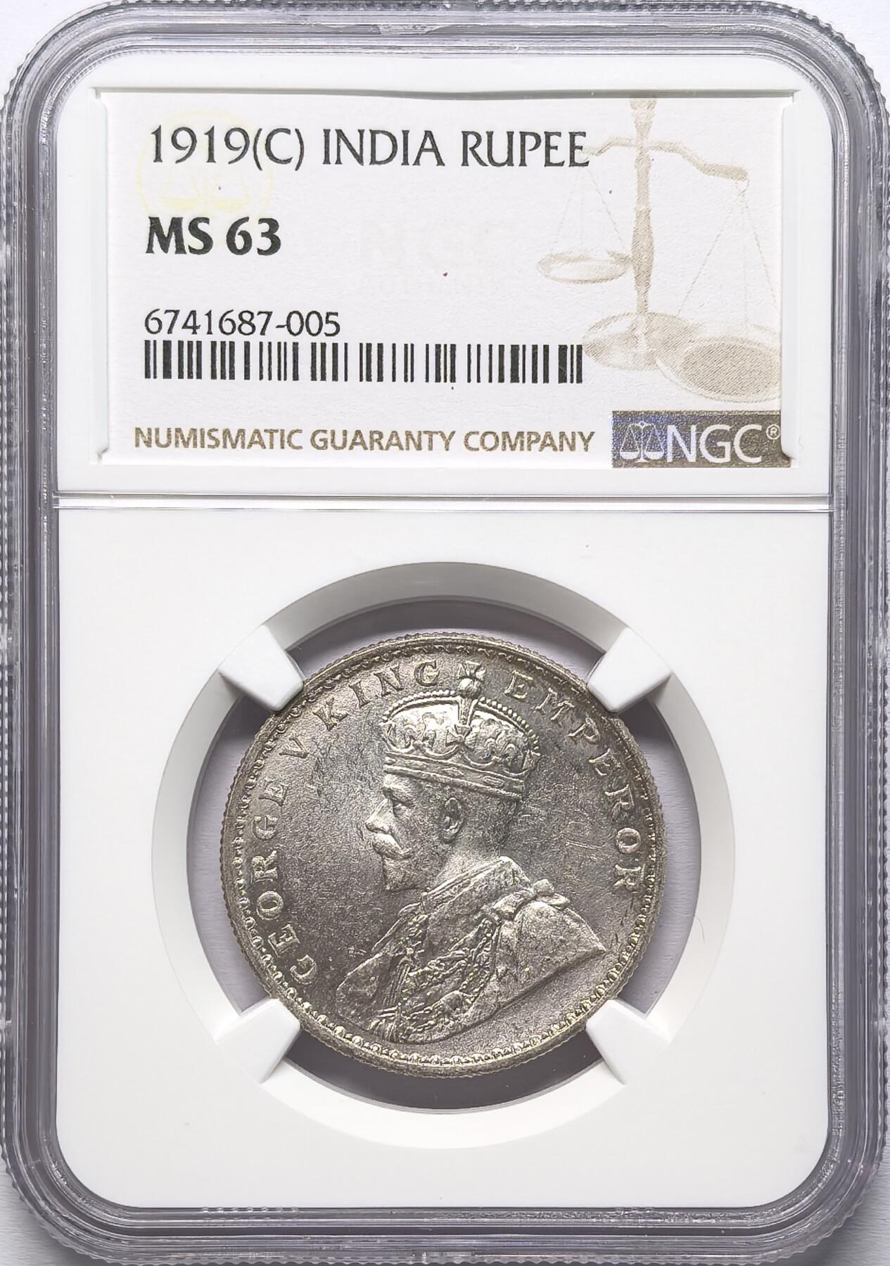 凡希社世界钱币微拍第二百八十六期 1919英属印度乔五卢比银币NGC-MS63