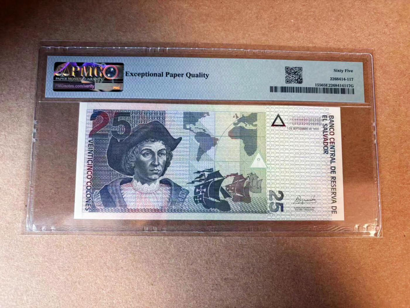 【Blue Auction】✨世界纸币精拍第563期【精】 萨尔瓦多 1999年25克朗 PMG65EPQ 