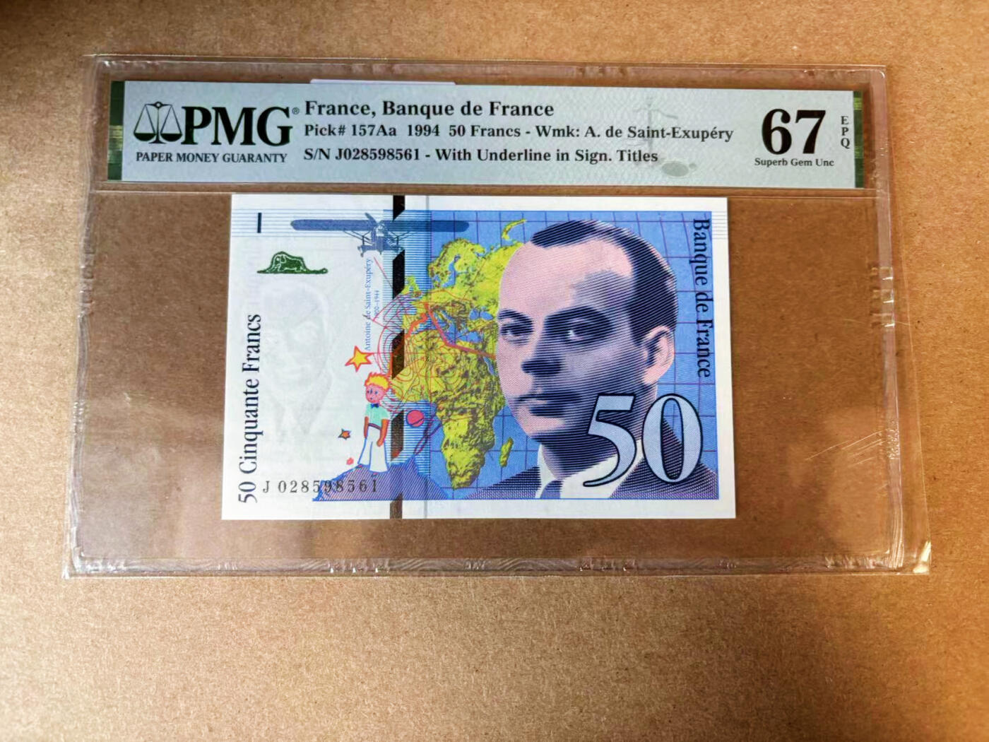 【Blue Auction】✨世界纸币精拍第563期【精】 【无47】法国 1994年50法郎 PMG67EPQ 高分 小王子