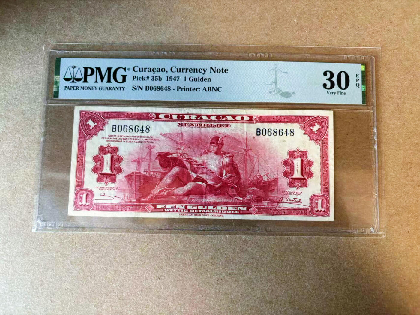 【Blue Auction】✨世界纸币精拍第563期【精】 库拉索 1947年1盾 ABNC出品 墨丘利 PMG30EPQ 