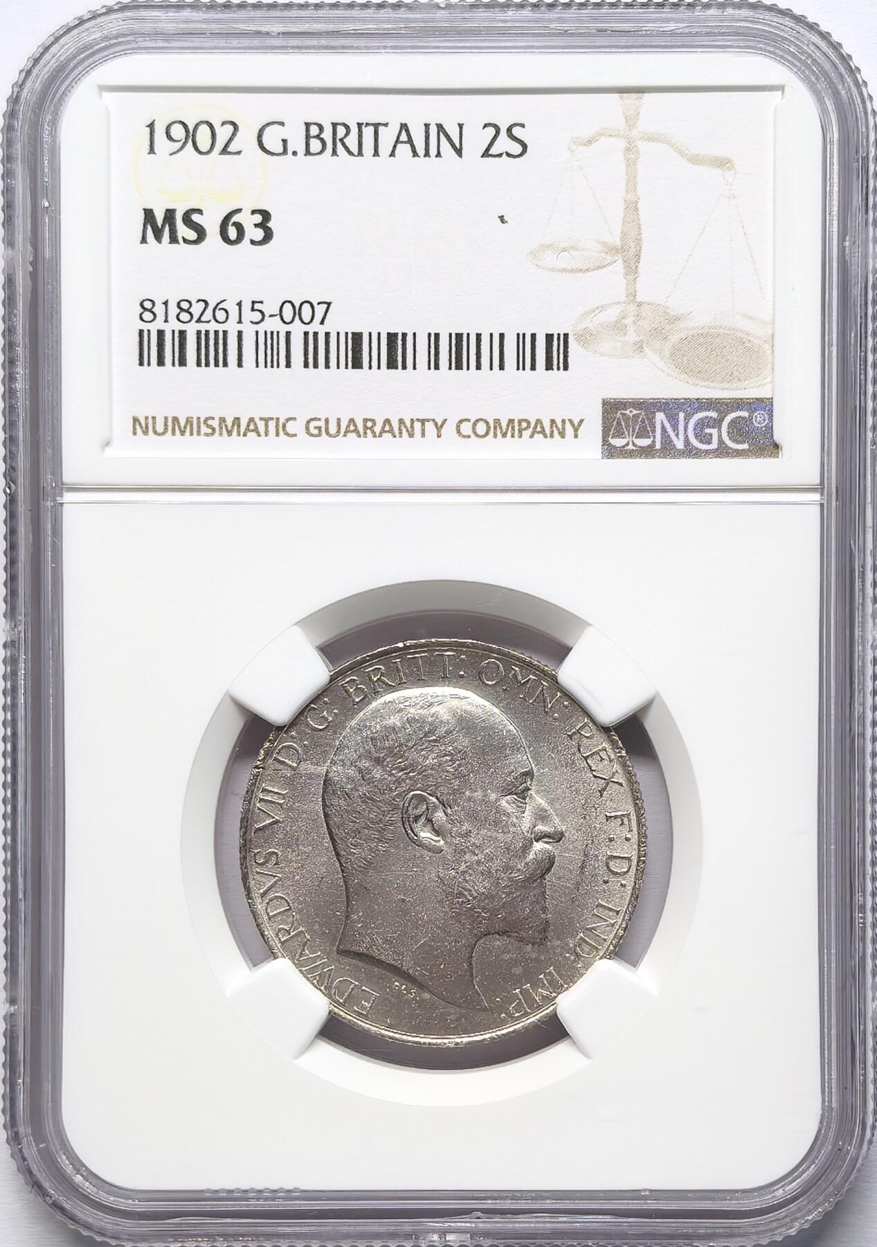 凡希社世界钱币微拍第二百八十六期 1902英国爱七海神佛罗林银币NGC-MS63