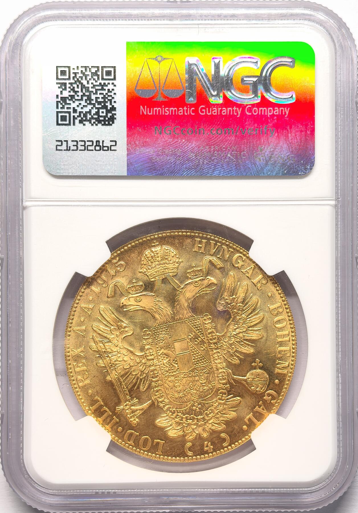 凡希社世界钱币微拍第二百八十六期 1915奥地利4杜卡特贸易金币NGC-MS68，实际铸造于1920-1936年间，主要用于对外贸易和银行储备金，13.96g，986金。