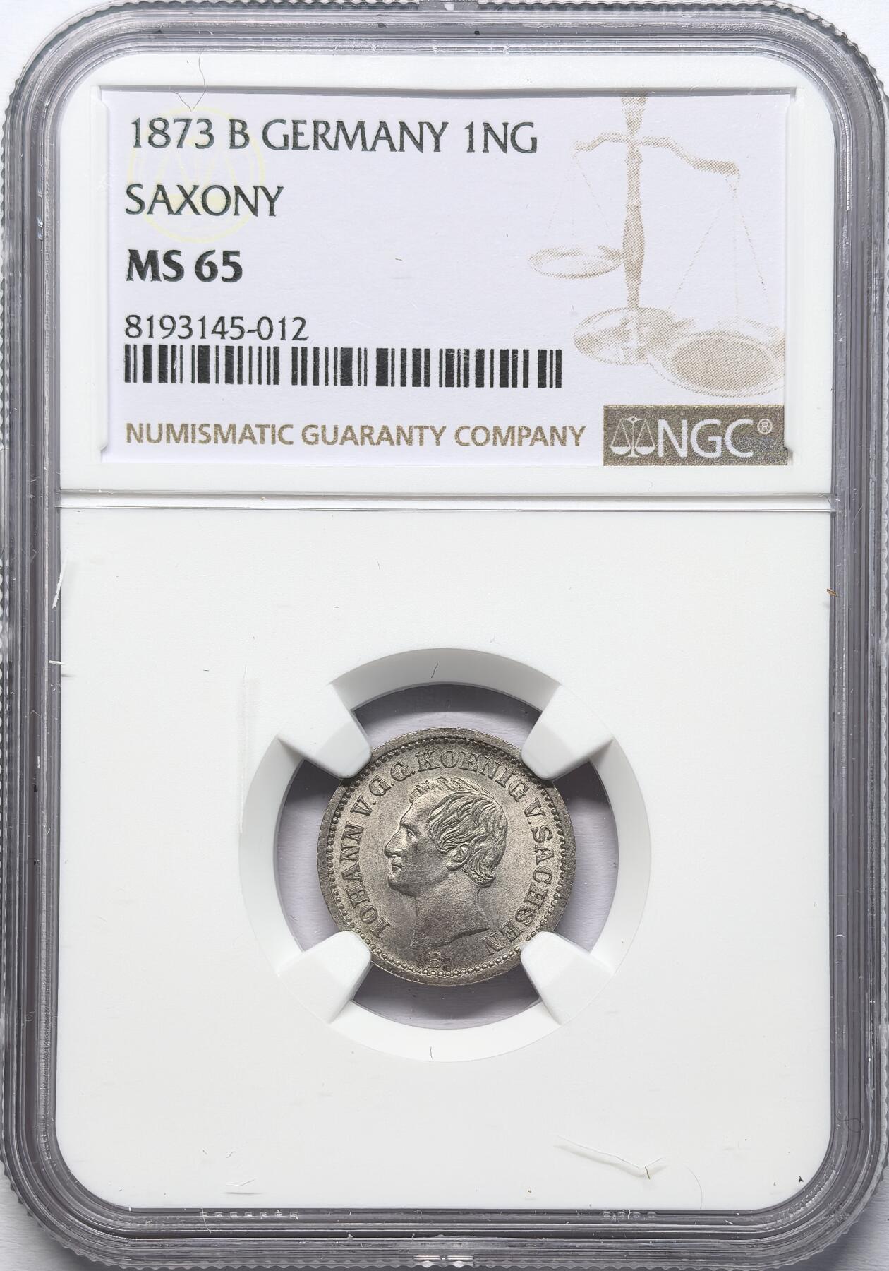 凡希社世界钱币微拍第二百八十六期 1873德国萨克森头像版1NG银币NGC-MS65