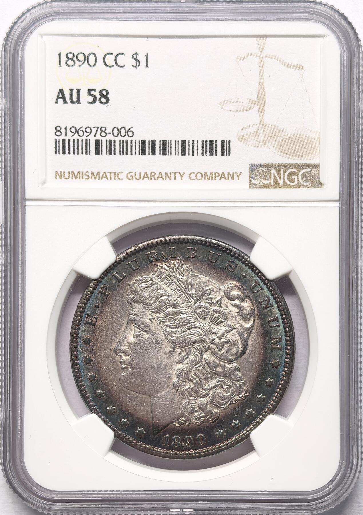 凡希社世界钱币微拍第二百八十六期 1890CC美国摩根壹元NGC-AU58