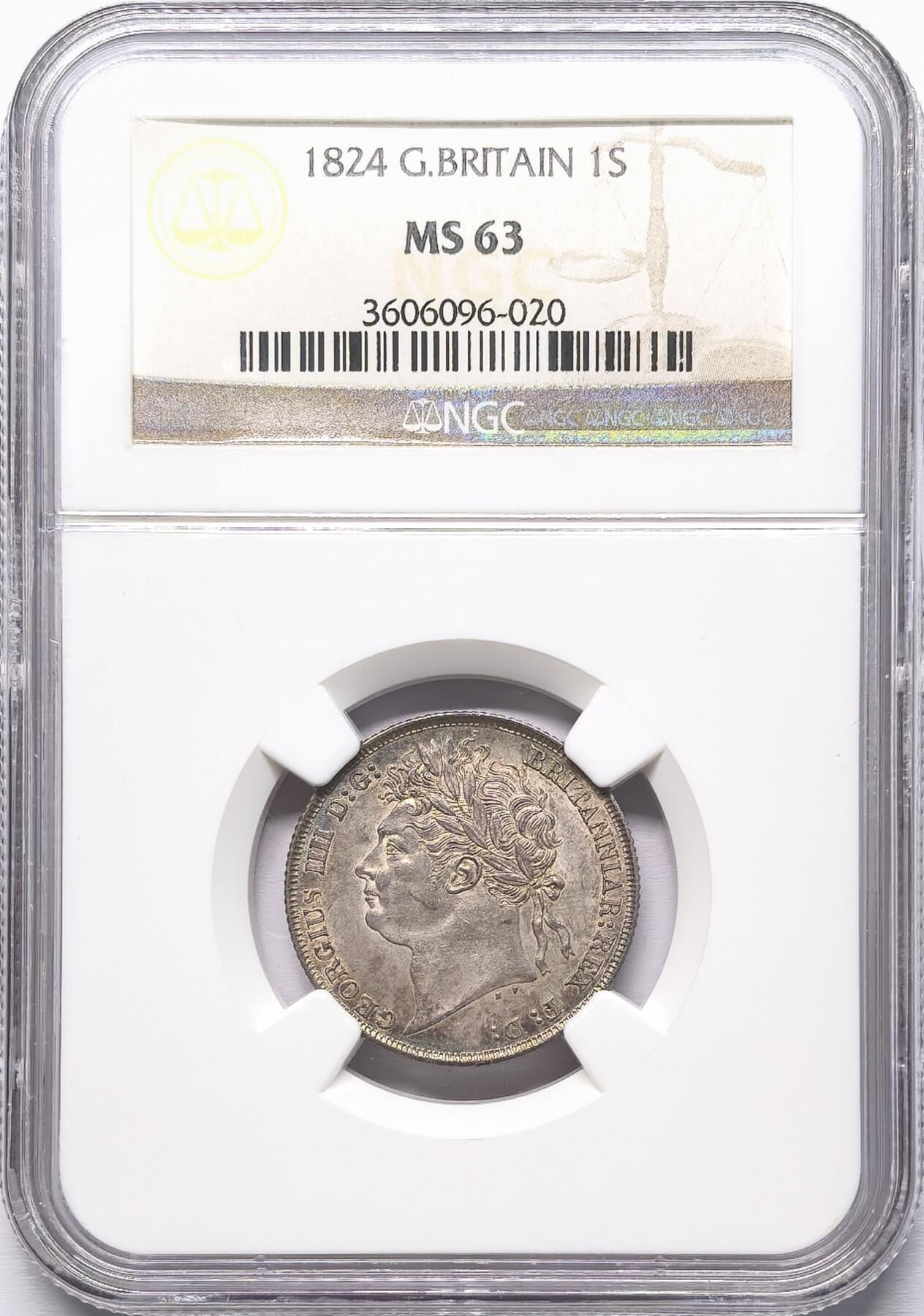 凡希社世界钱币微拍第二百八十六期 1824英国乔四先令NGC-MS63，淡彩粉光！