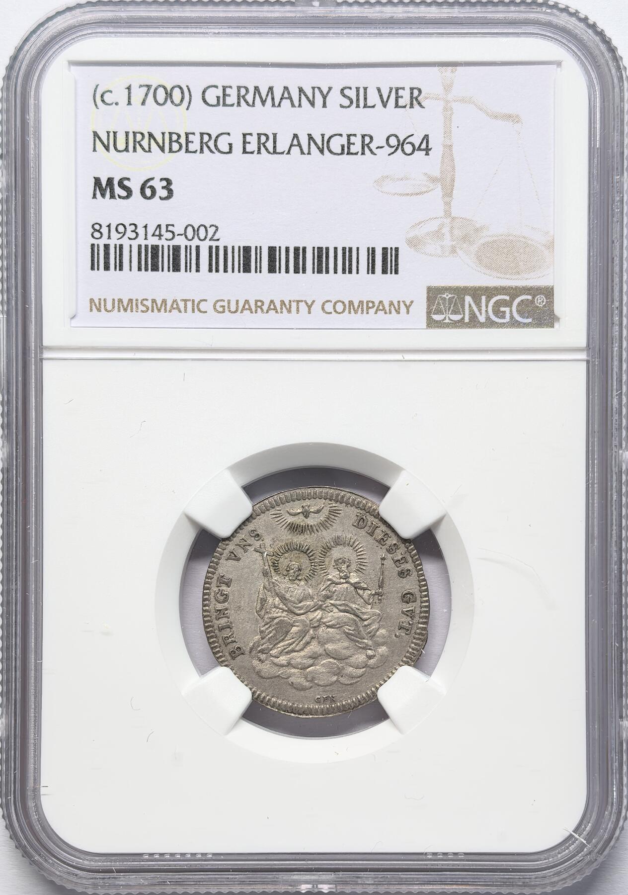 凡希社世界钱币微拍第二百八十六期 1700德国纽伦堡双天使银章NGC-MS63