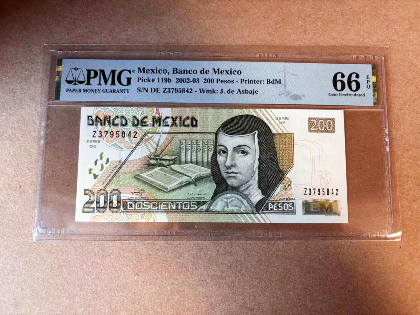 【Blue Auction】✨世界纸币精拍第563期【精】 墨西哥 2002-03年200比索 PMG66EPQ 