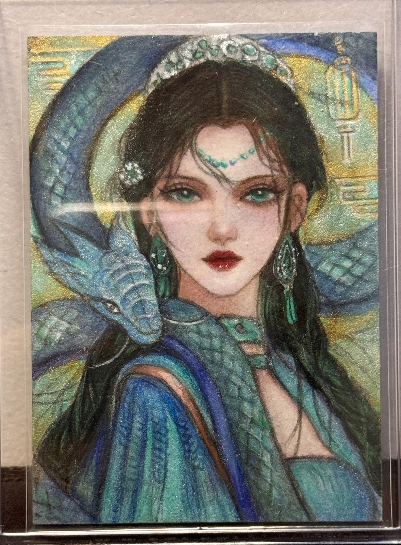 白泽拍卖卡牌手绘专场第8期（露深花气冷，霜降蟹膏肥） 2024 解夏手绘卡 小青 李清婉亲签 卡夹封装