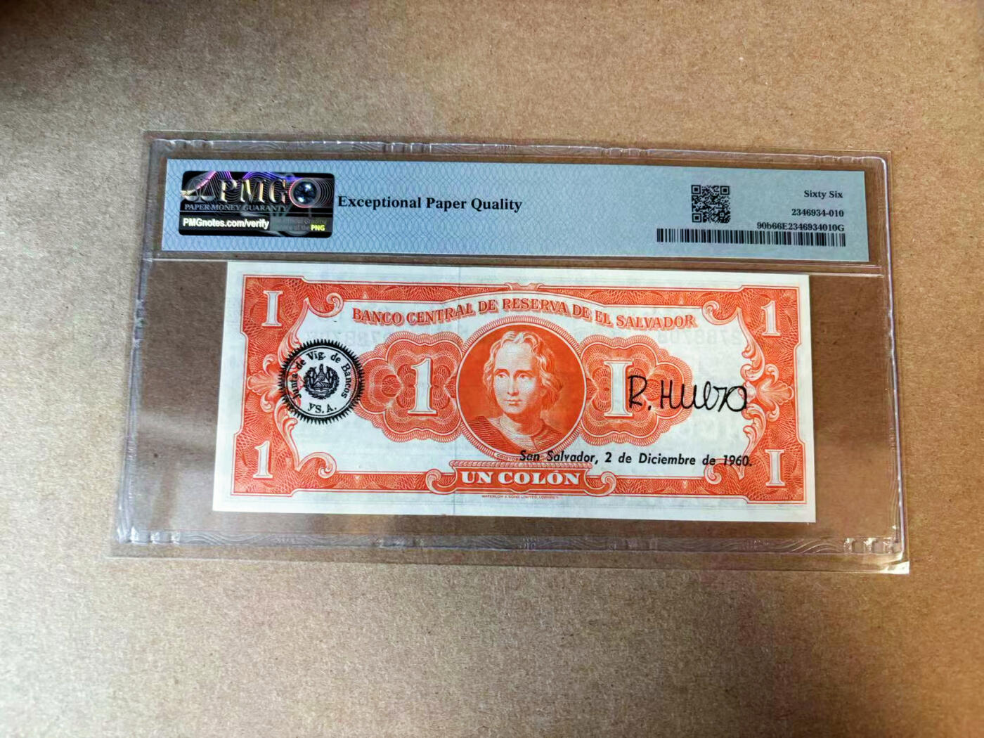 【Blue Auction】✨世界纸币精拍第563期【精】 萨尔瓦多 1956-60年1克朗 PMG66EPQ 
