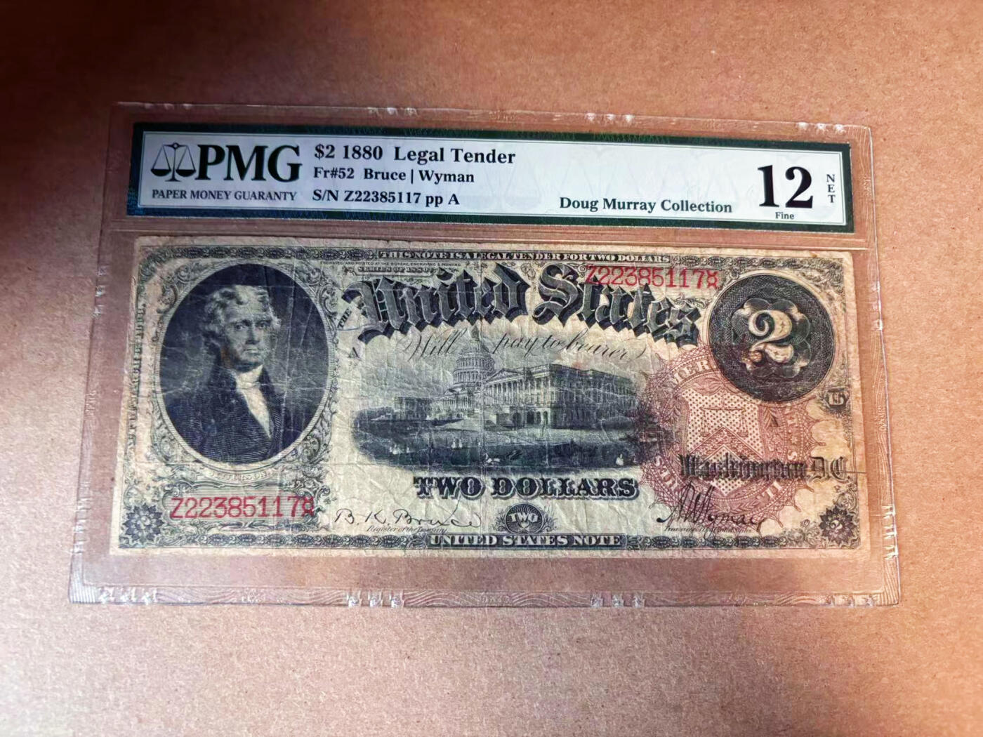 【Blue Auction】✨世界纸币精拍第563期【精】 美国 1880年2美金 大红库印 杰弗逊 PMG12NET 