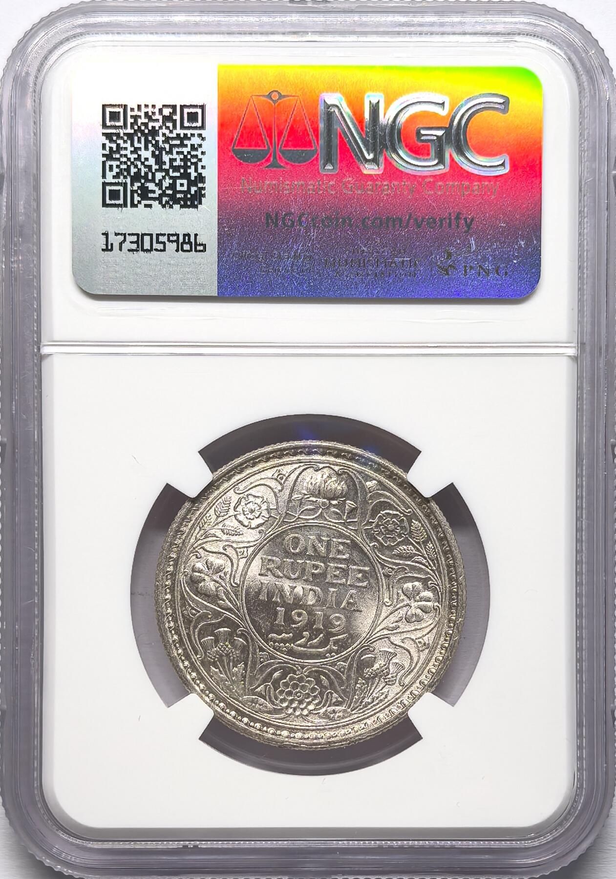 凡希社世界钱币微拍第二百八十六期 1919英属印度乔五卢比银币NGC-MS63