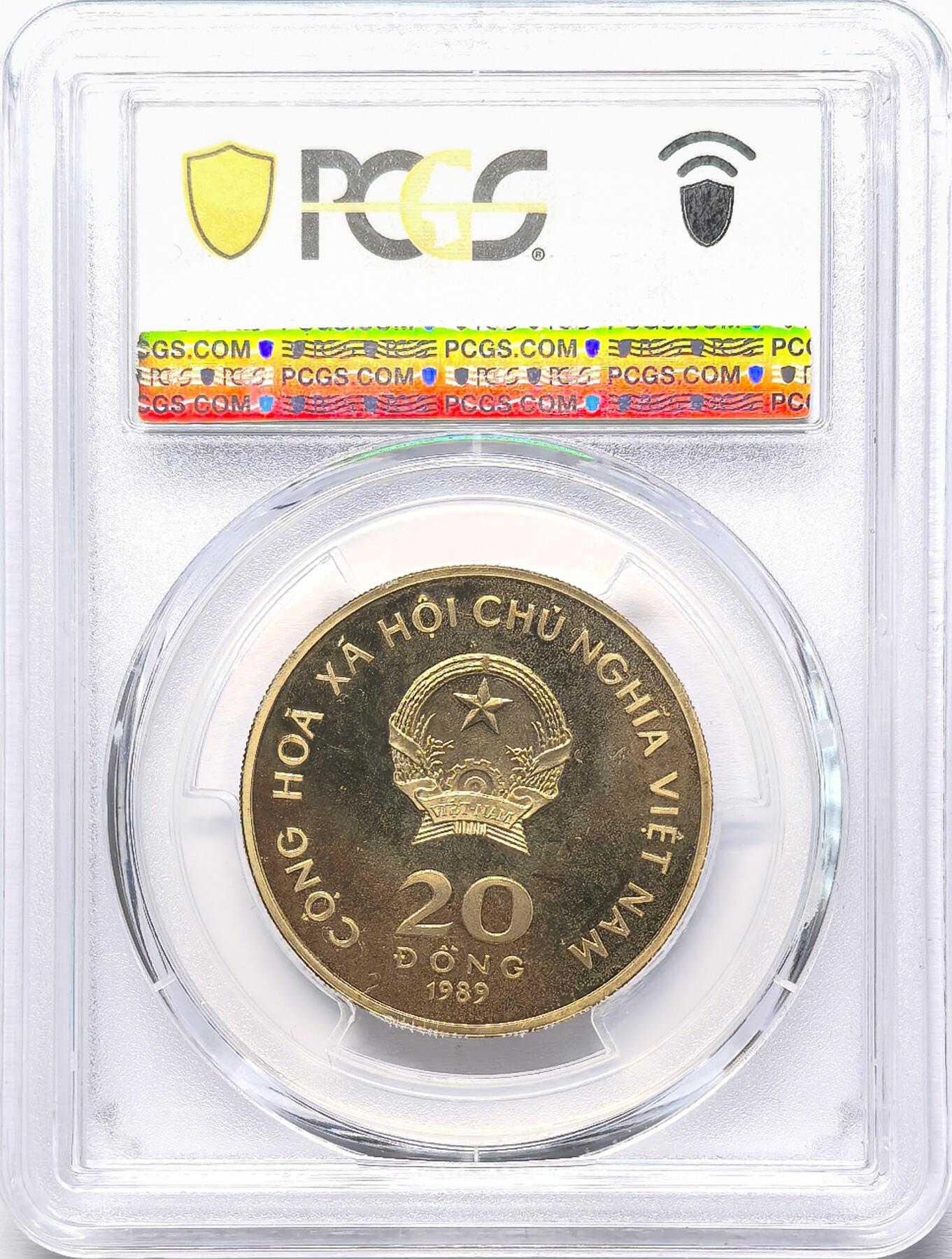 凡希社世界钱币微拍第二百八十六期 1989越南胡志明20D精铸黄铜PCGS-PF68DCAM