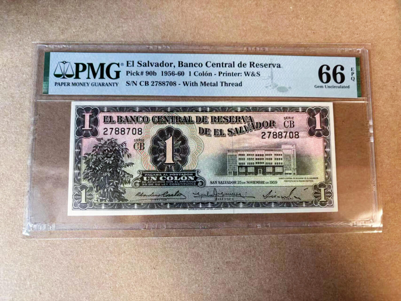 【Blue Auction】✨世界纸币精拍第563期【精】 萨尔瓦多 1956-60年1克朗 PMG66EPQ 