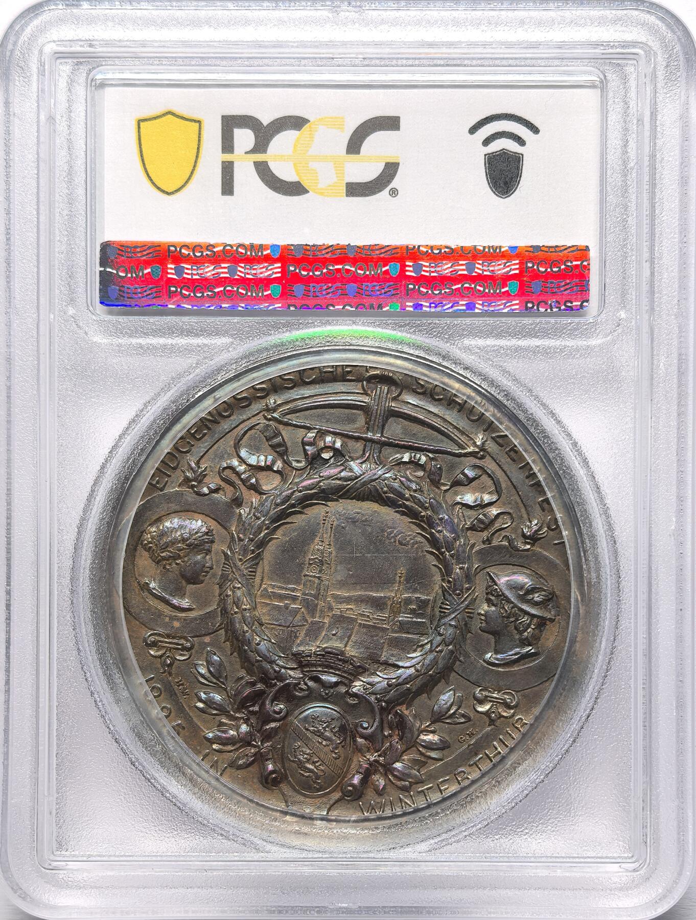 凡希社世界钱币微拍第二百八十六期 1895瑞士温特图尔射击节城市景观纪念铜章PCGS-SP63