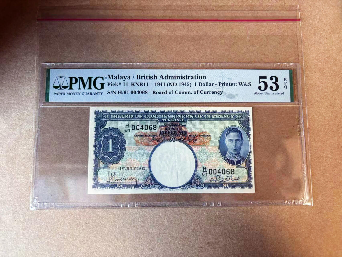 【Blue Auction】✨世界纸币精拍第563期【精】 英属马来亚 1941年1元 英王乔六 PMG53EPQ原票