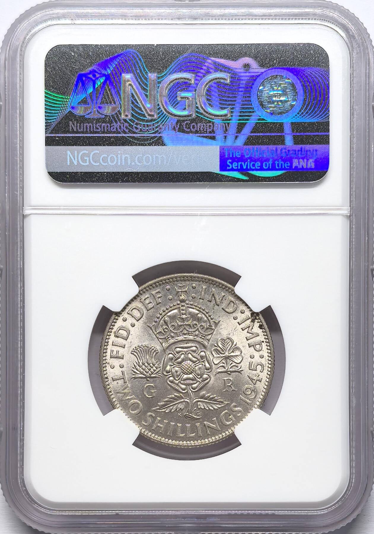 凡希社世界钱币微拍第二百八十六期 1945英国乔六2先令银币NGC-MS63