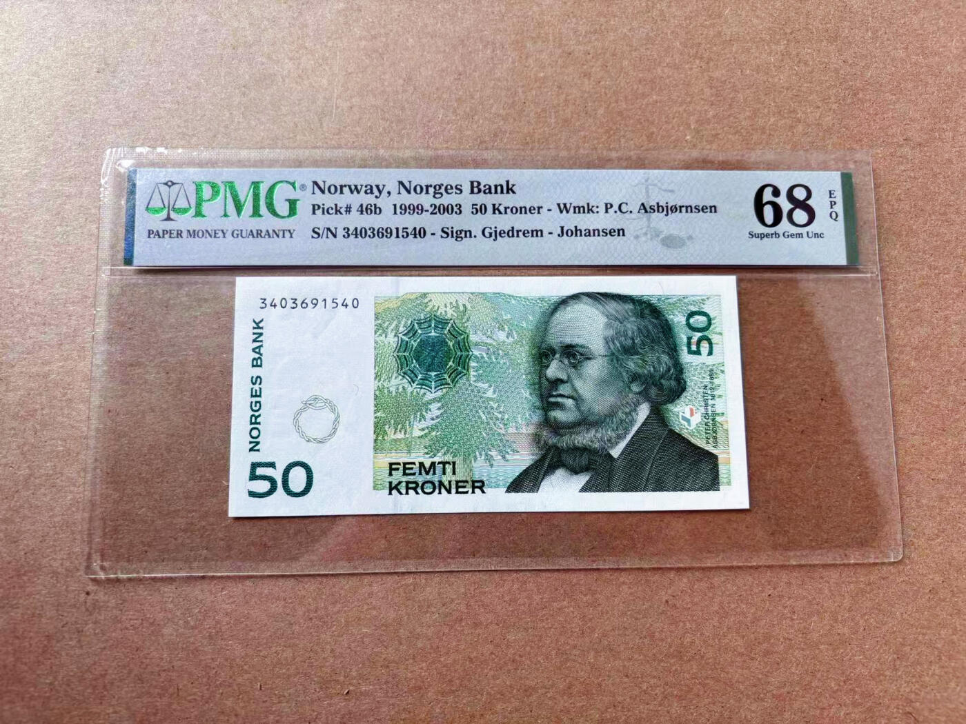 【Blue Auction】✨世界纸币精拍第563期【精】 【p46b】挪威 1999-2003年50克朗 PMG68EPQ 超高分