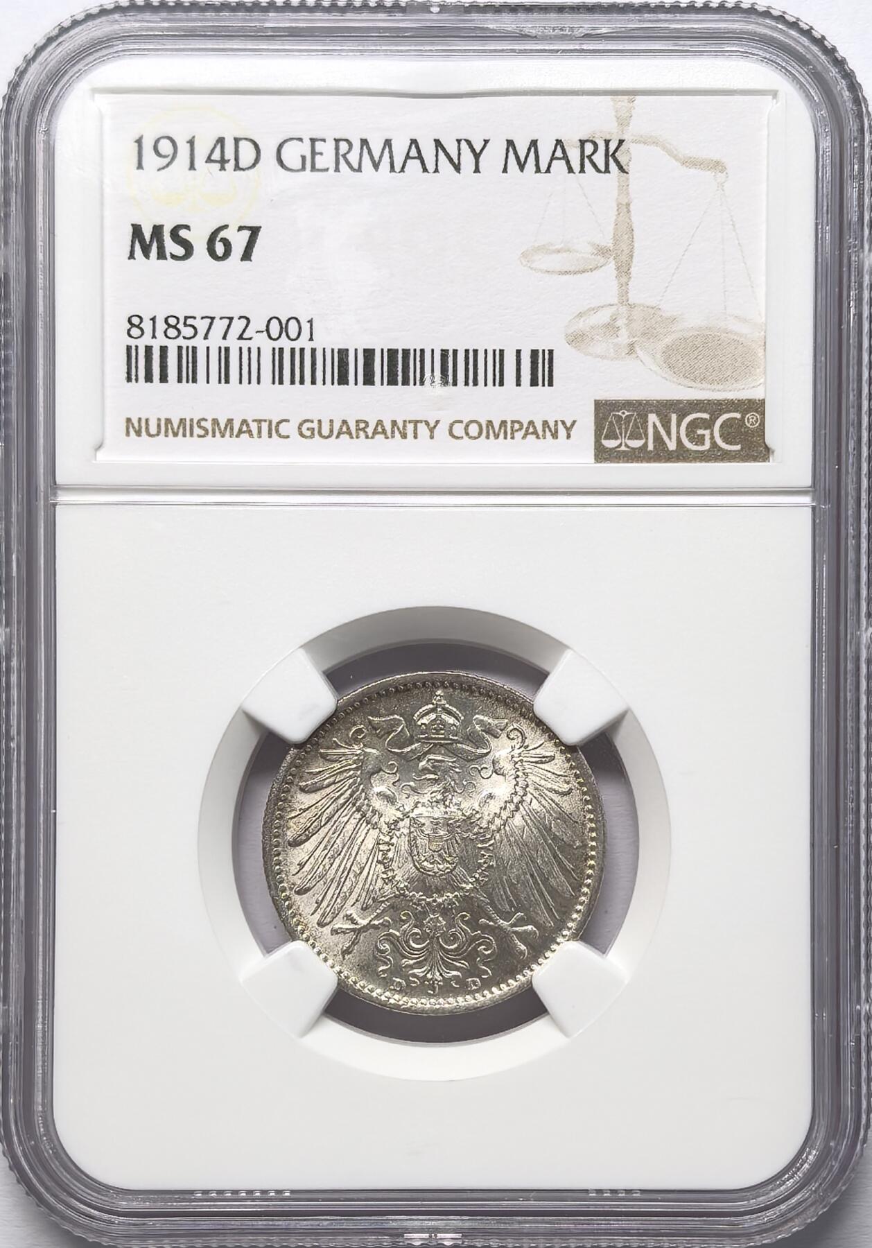凡希社世界钱币微拍第二百八十六期 1914D德国银马克NGC-MS67高分难得！