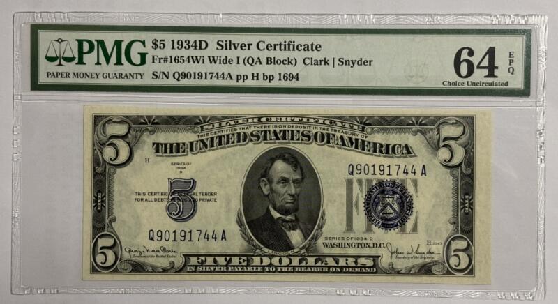 《外钞收藏家》第四百二十八期 1934D版 5美元 银币券 Silver Certificate（稀少Wide I 版本）PMG老壳严格评级 64EPQ