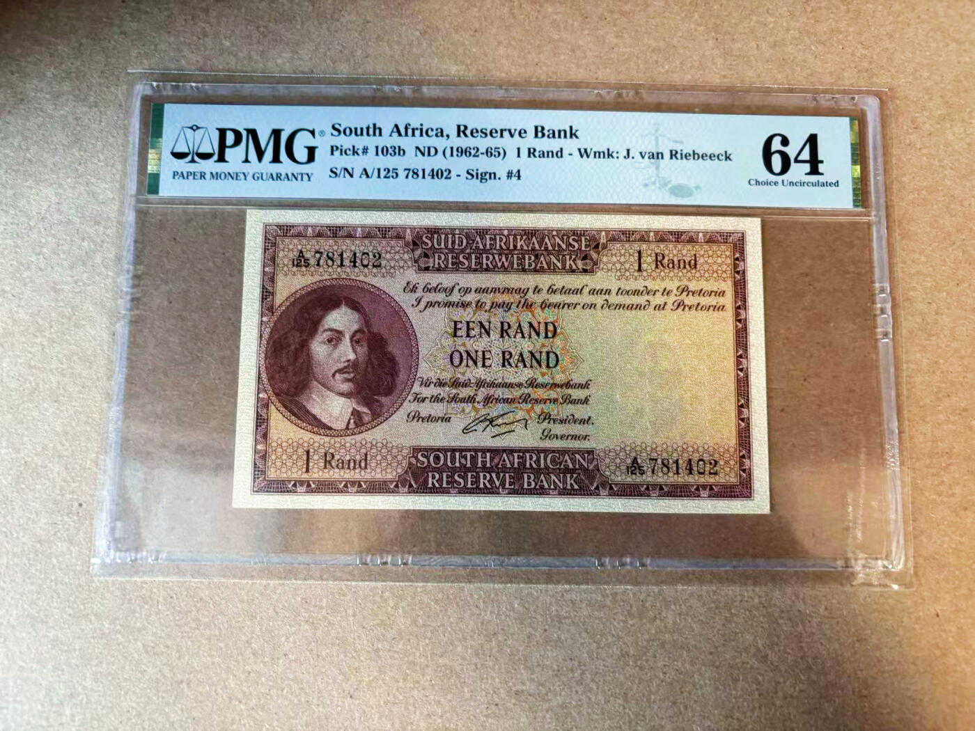 【Blue Auction】✨世界纸币精拍第563期【精】 南非 1962-65年1兰特 PMG64