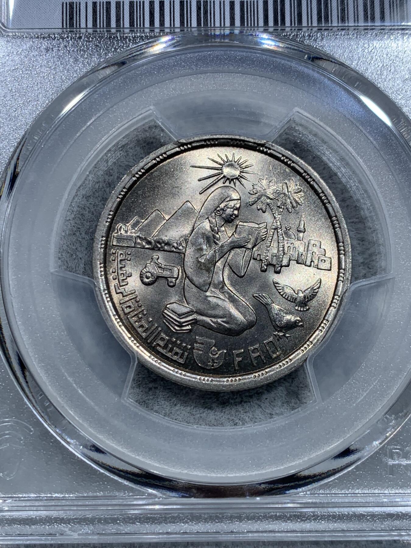 《竞宝斋》第319场 周日，周一，周二  3场连拍 （全场包邮） PCGS MS67 冠军分！ 1980 埃及 10皮阿斯特 FAO纪念币 转光犀利 可藏！
