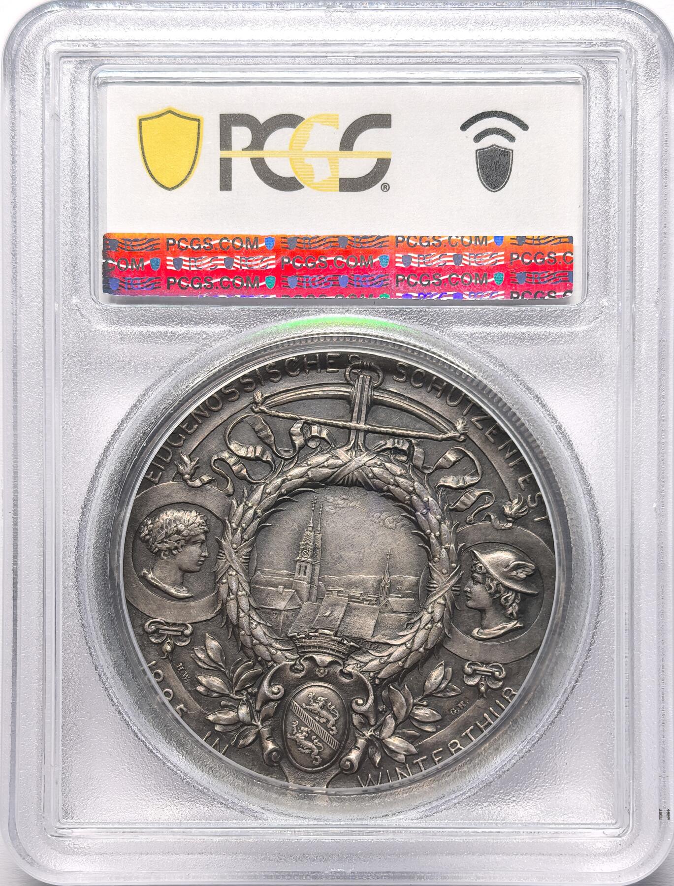 凡希社世界钱币微拍第二百八十六期 1895瑞士温特图尔射击节城市景观纪念银章PCGS-SP63