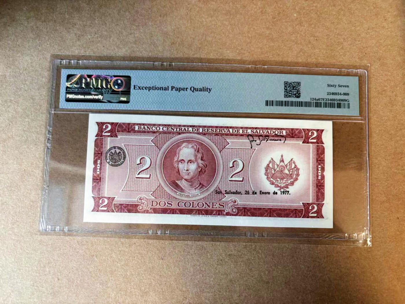 【Blue Auction】✨世界纸币精拍第563期【精】 萨尔瓦多 1976年2克朗 PMG67EPQ 高分