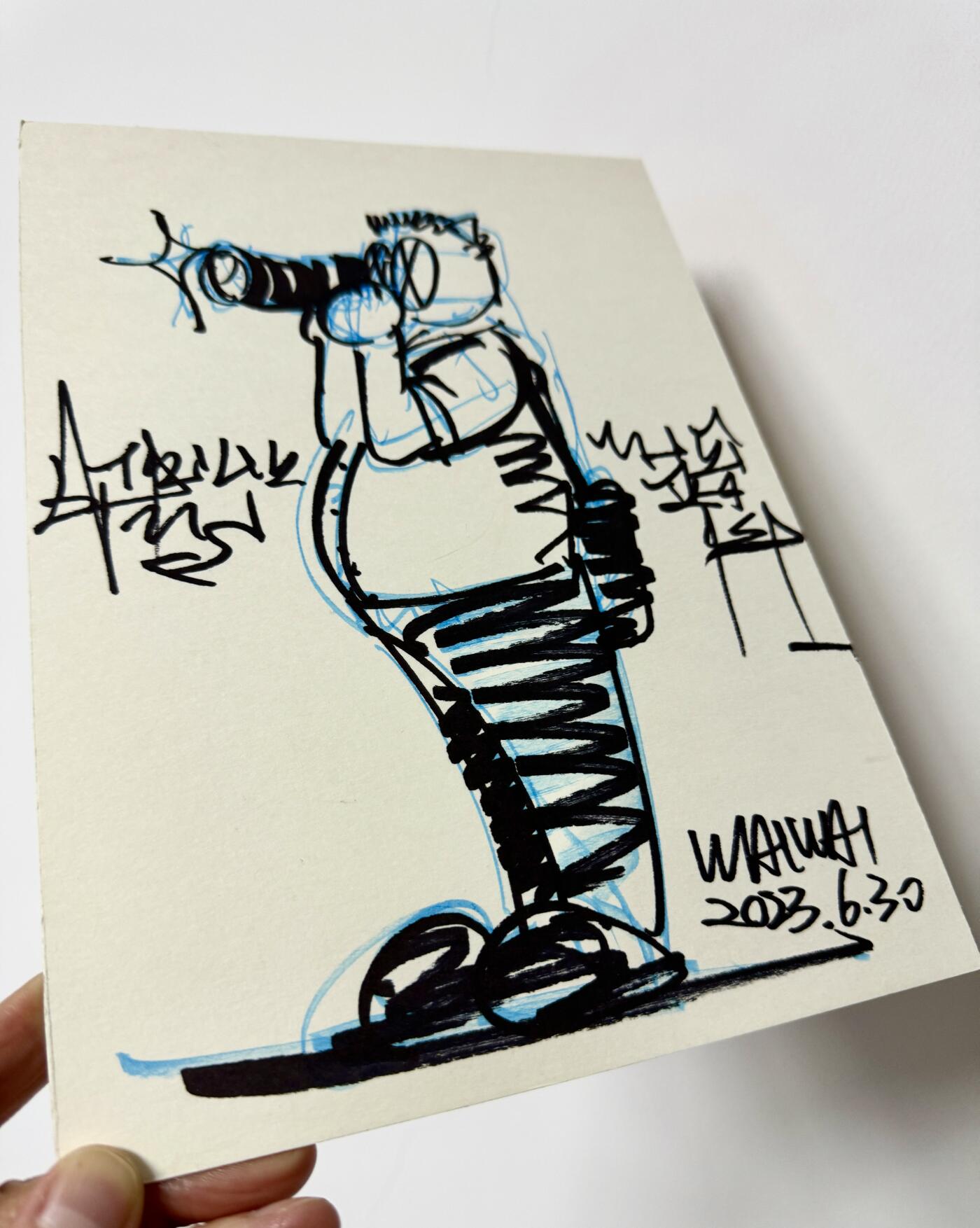 零元拍：歪歪亲笔签名原画《人物速写》尺寸：184/258，不是复制画哦