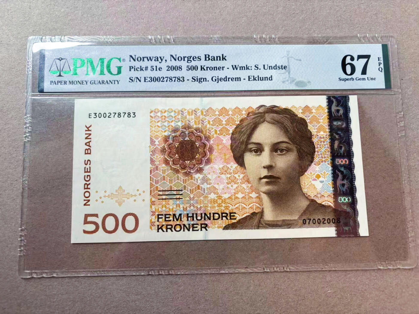 【Blue Auction】✨世界纸币精拍第563期【精】 【p51e】挪威 2008年500克朗 PMG67EPQ 高分