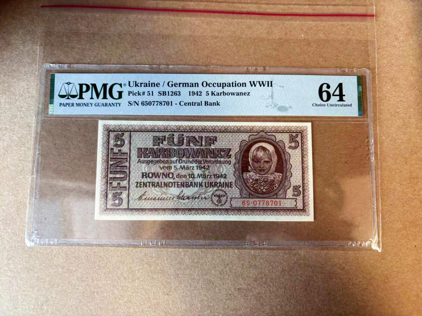 【Blue Auction】✨世界纸币精拍第563期【精】 乌克兰 1942年5K PMG64