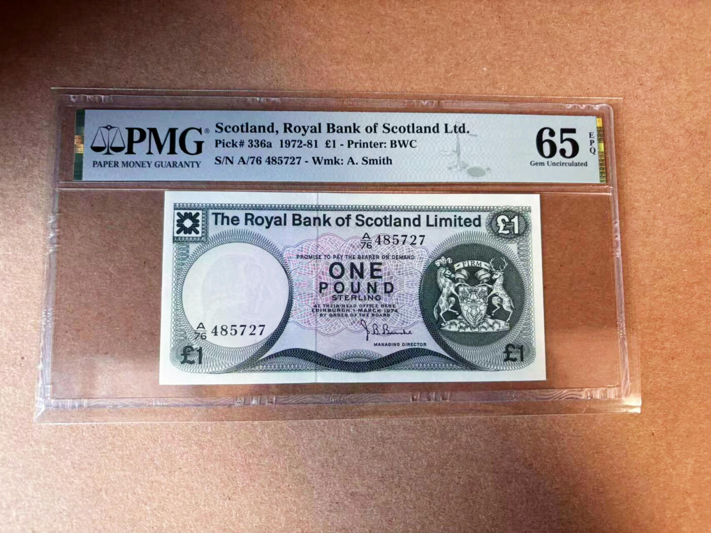 【Blue Auction】✨世界纸币精拍第563期【精】 苏格兰 1972-81年1镑 BWC出品 PMG65EPQ 