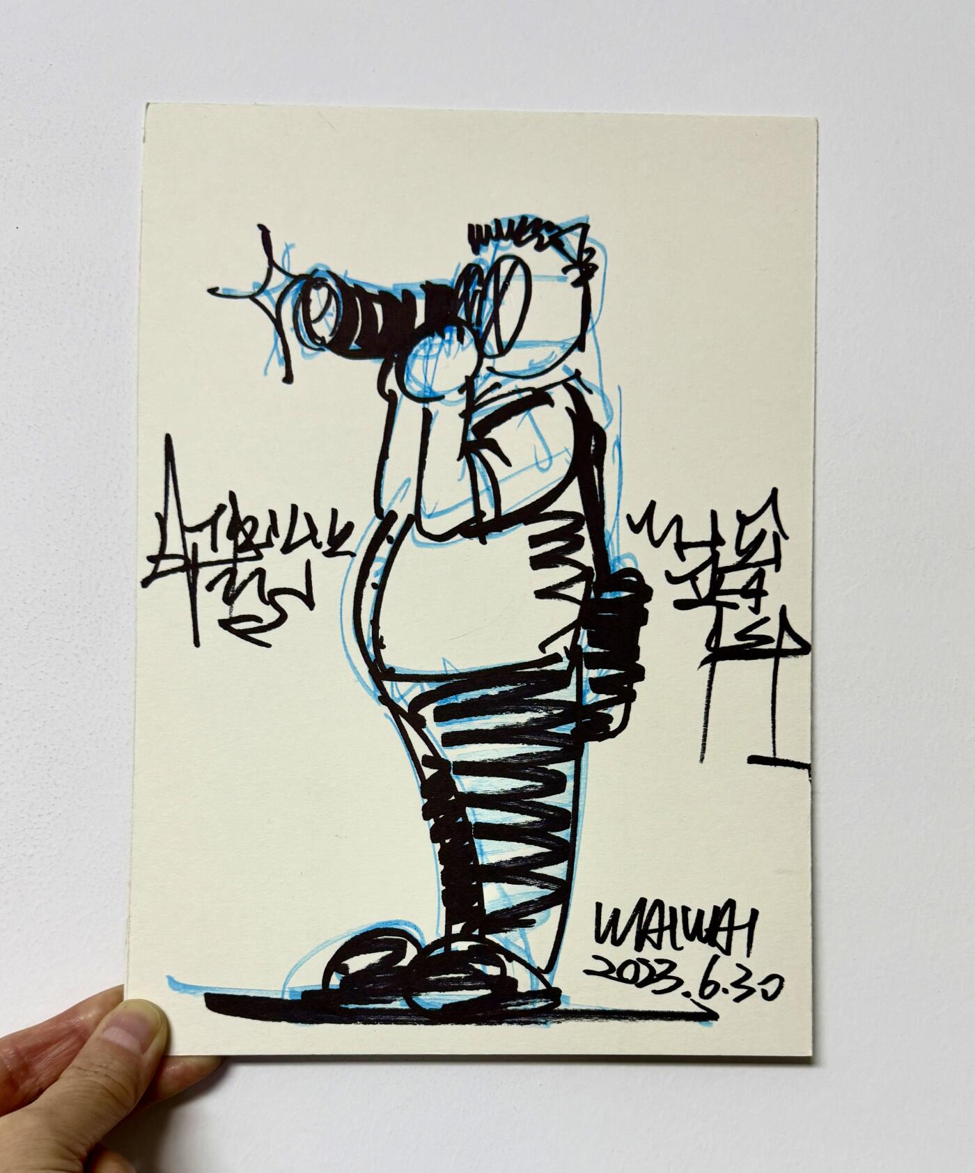 零元拍：歪歪亲笔签名原画《人物速写》尺寸：184/258，不是复制画哦