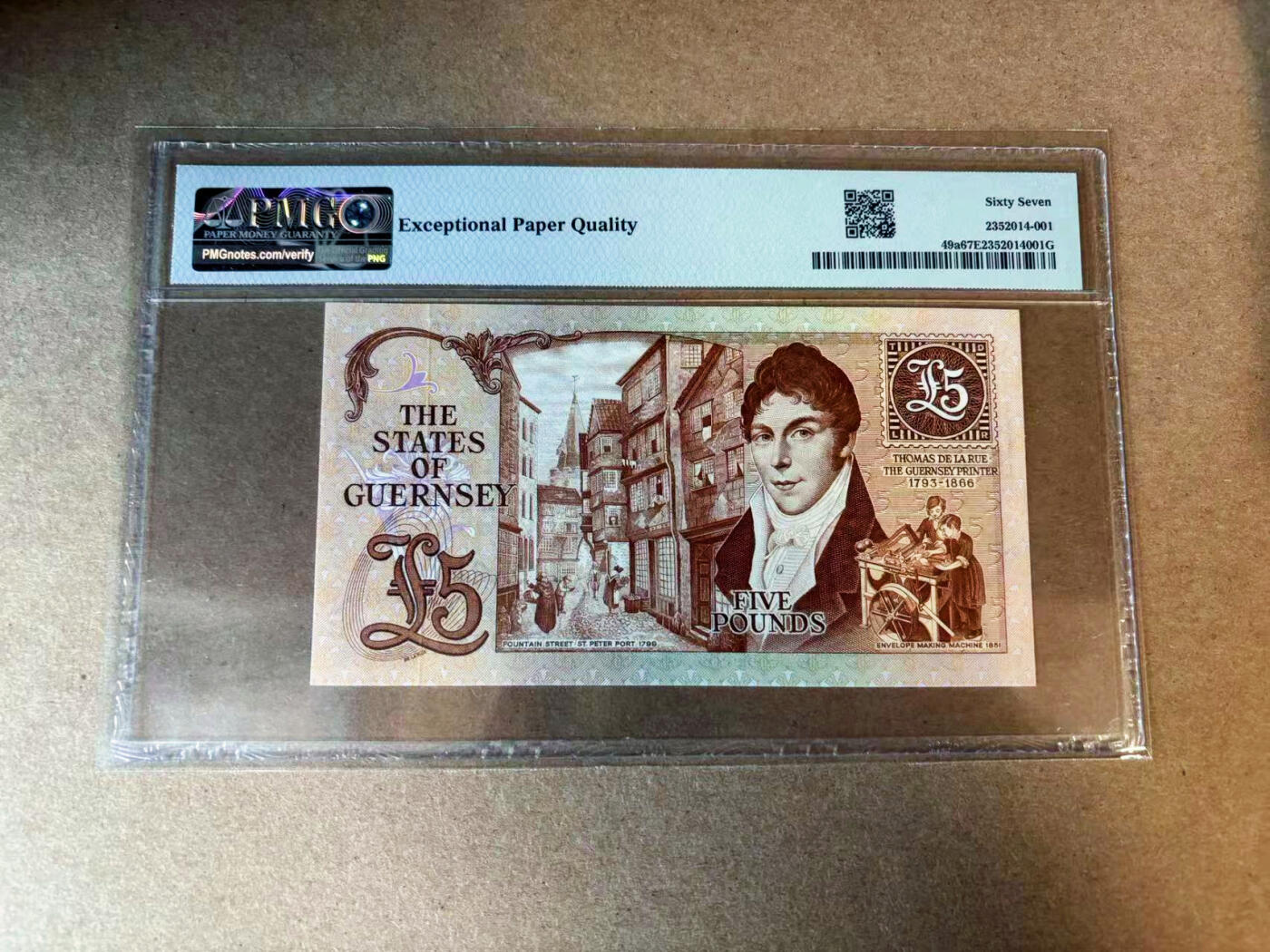 【Blue Auction】✨世界纸币精拍第563期【精】 【A冠253小号】根西 1980-89年5镑  PMG67EPQ 高分