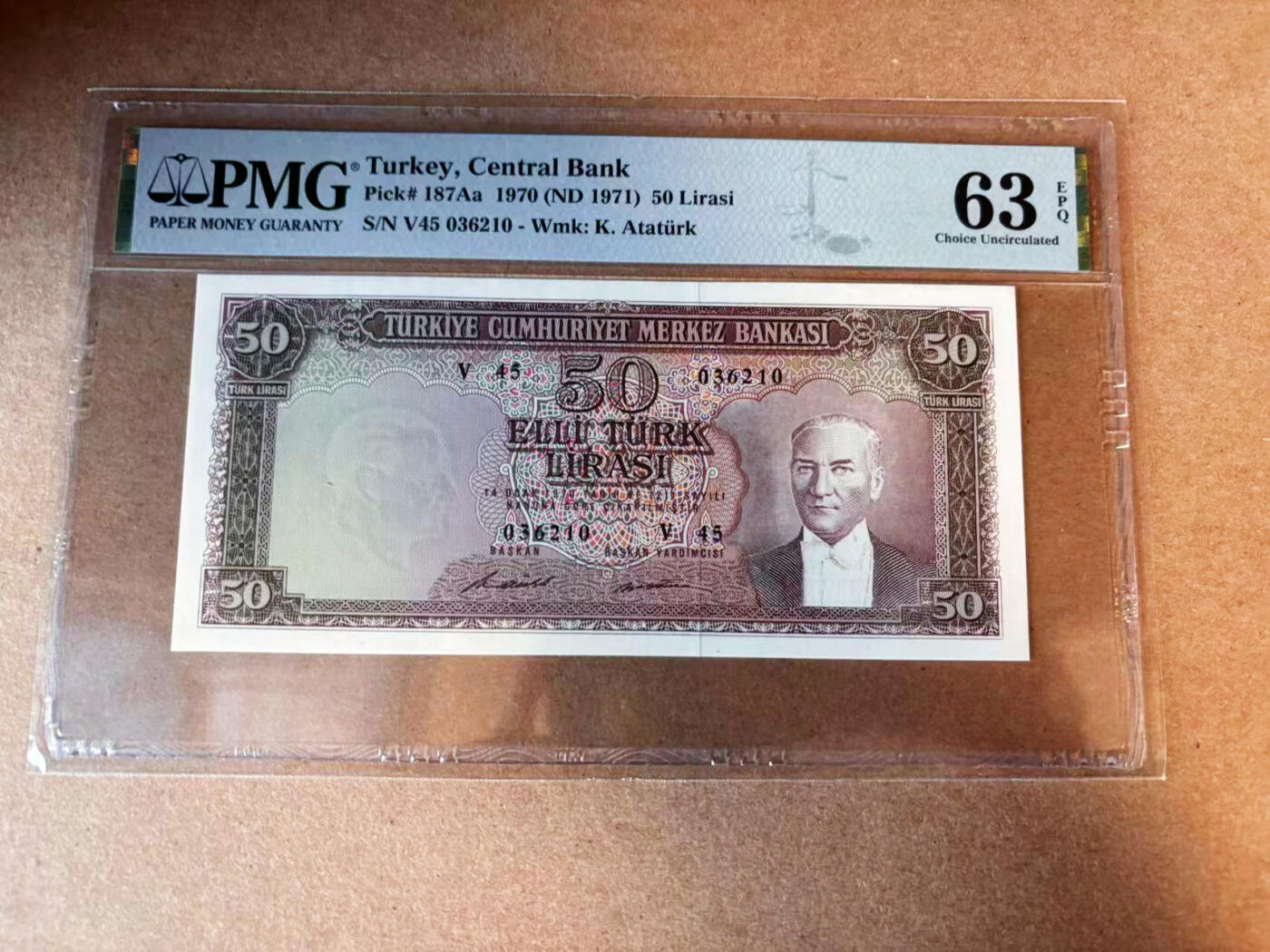 【Blue Auction】✨世界纸币精拍第563期【精】  【无47】土耳其 1970年50里拉 PMG63EPQ 凯末尔