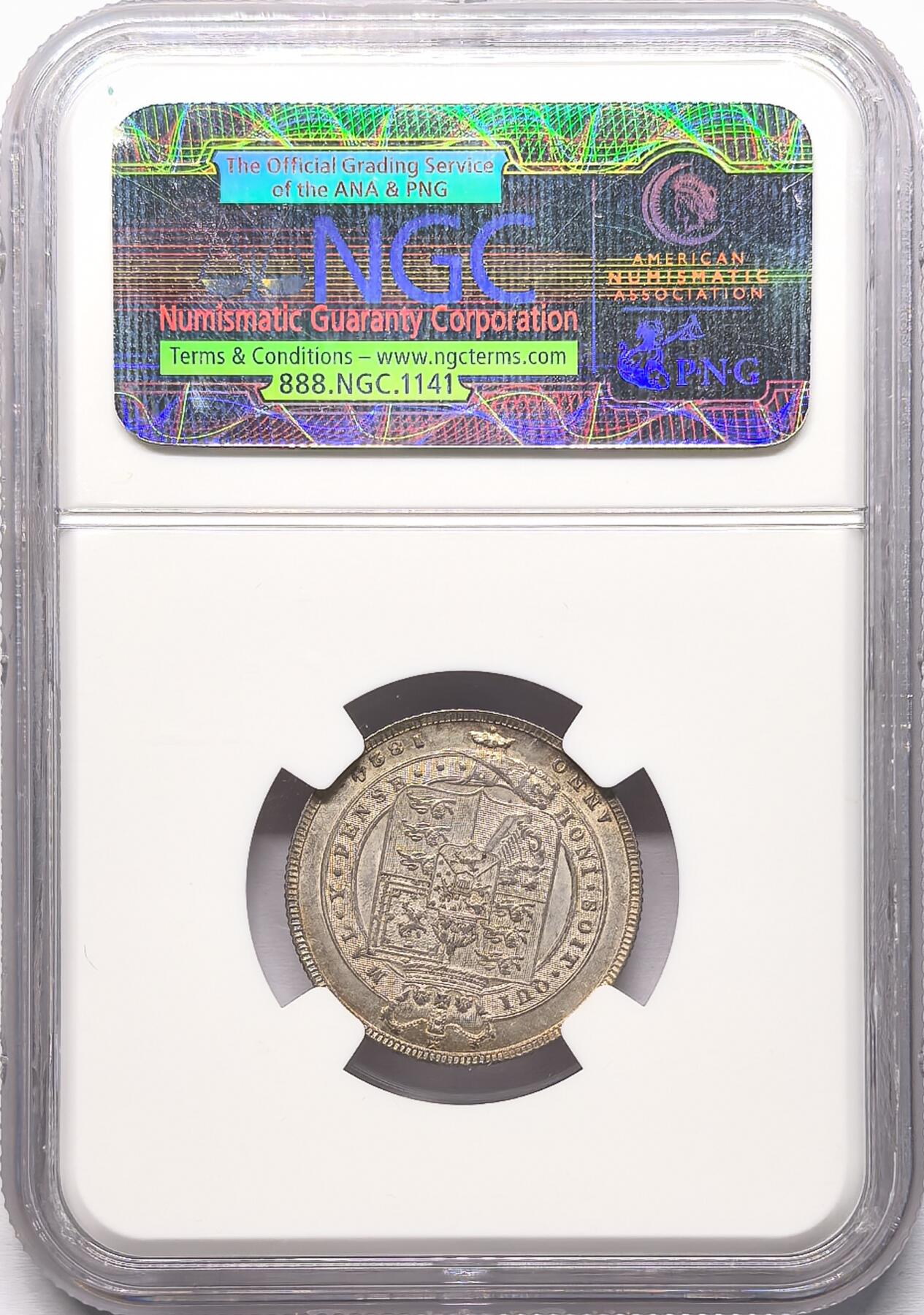 凡希社世界钱币微拍第二百八十六期 1824英国乔四先令NGC-MS63，淡彩粉光！