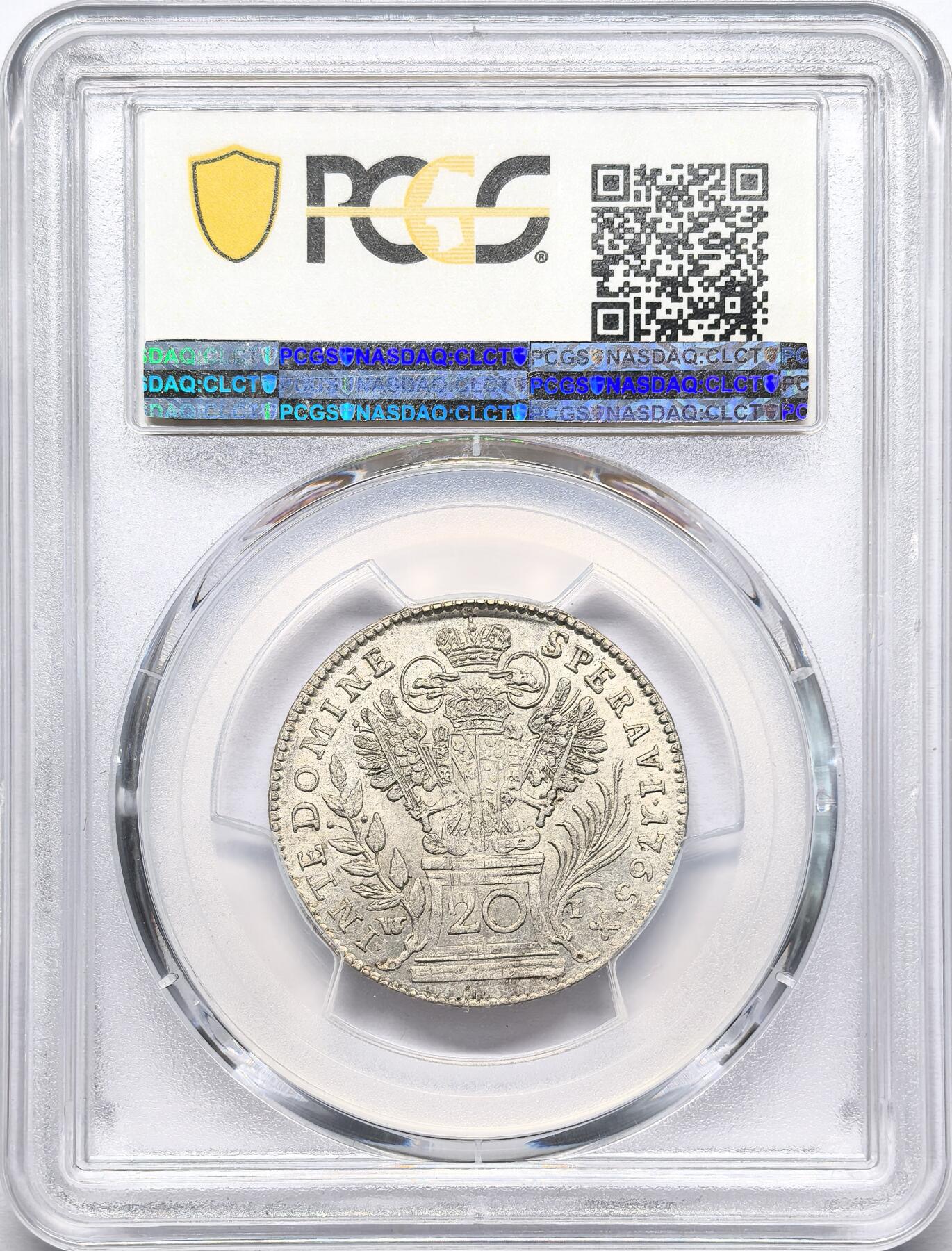凡希社世界钱币微拍第二百八十六期 1765WI神罗弗朗兹一世20K银币PCGS-MS62，全银光，P亚军分。